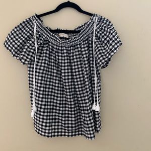 Black and white gingham off shoulder blouse